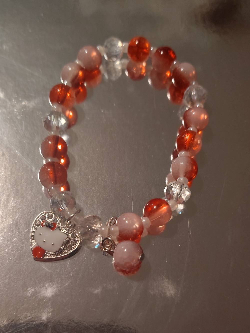 Hello Kitty Red & Clear Beaded Charm Bracelet